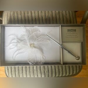 Celebrate It White Feather Guestbook & Silver Pen Set with Pearl Accent